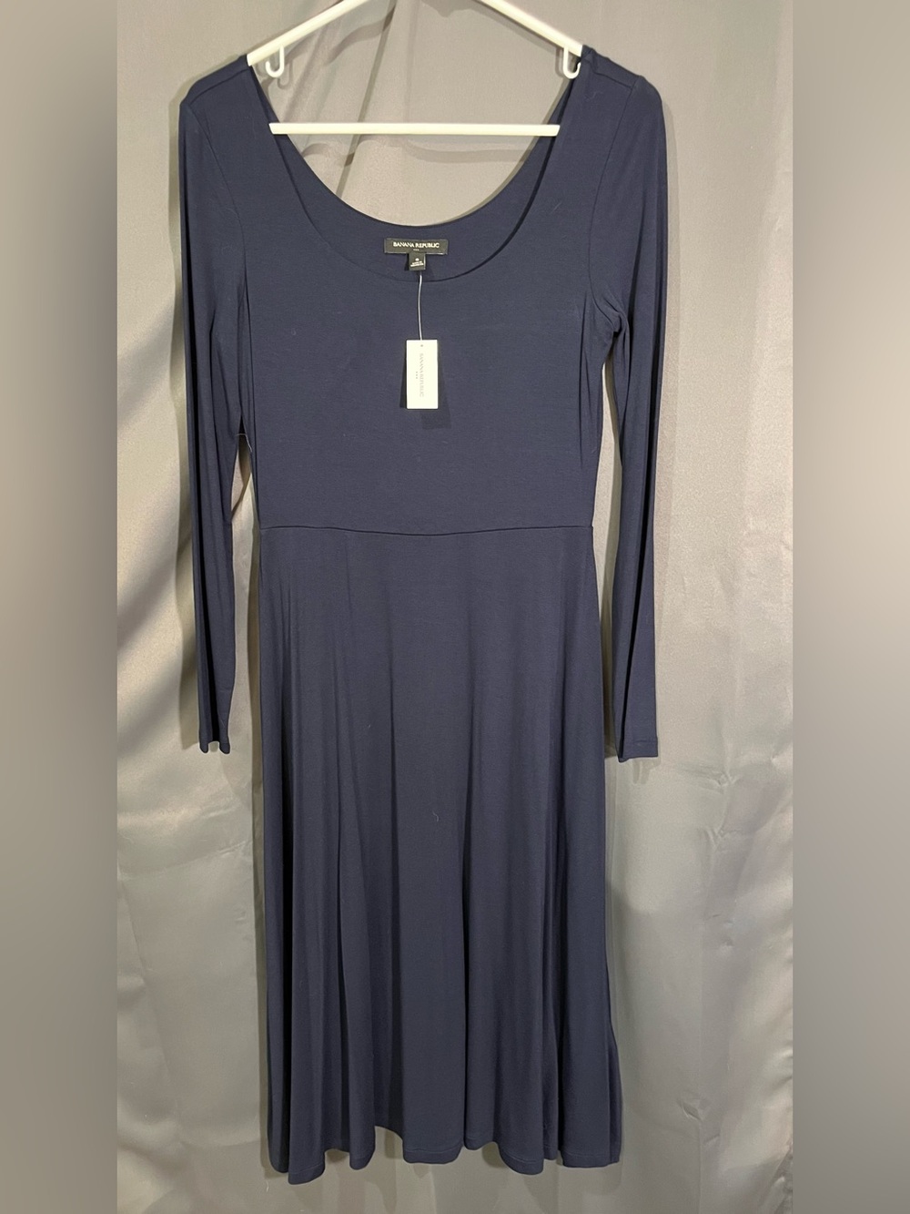 Banana Republic Navy Long Sleeve Scoop Neck Maxi Dress